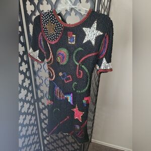 Colorful Embellished Black Dress